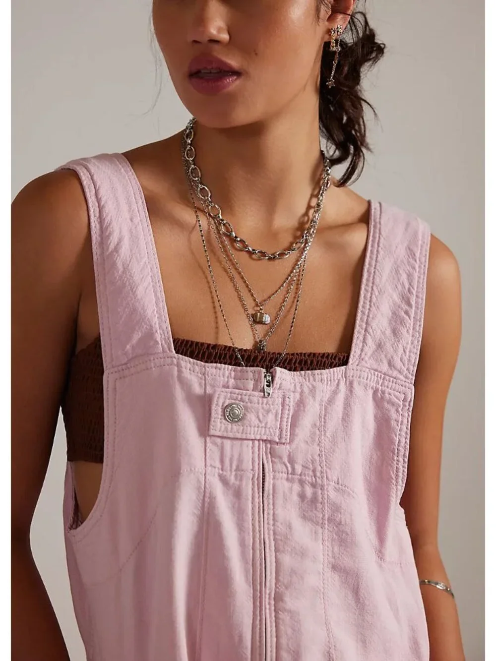 Free People Pink Short Denim Overalls